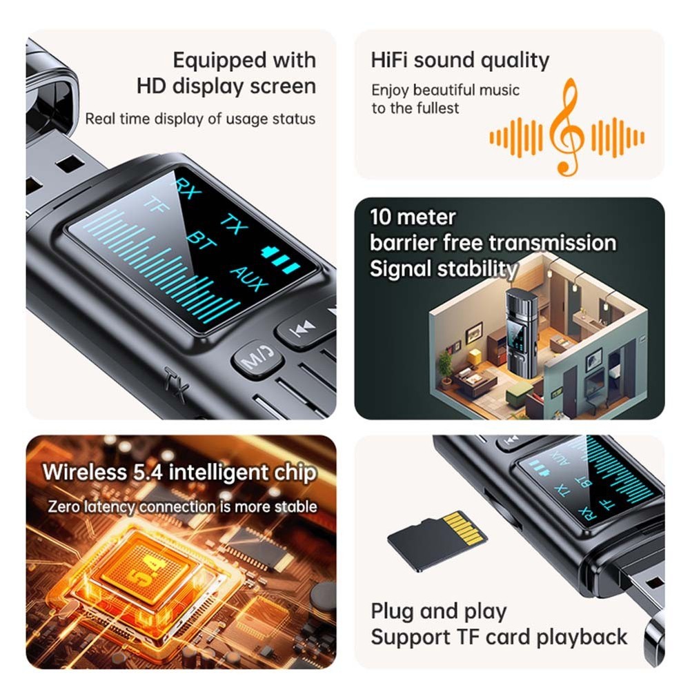 GT72 Bluetooth 5.4 Adapter - 3.5mm AUX & USB Receiver Transmitter Plug &7350