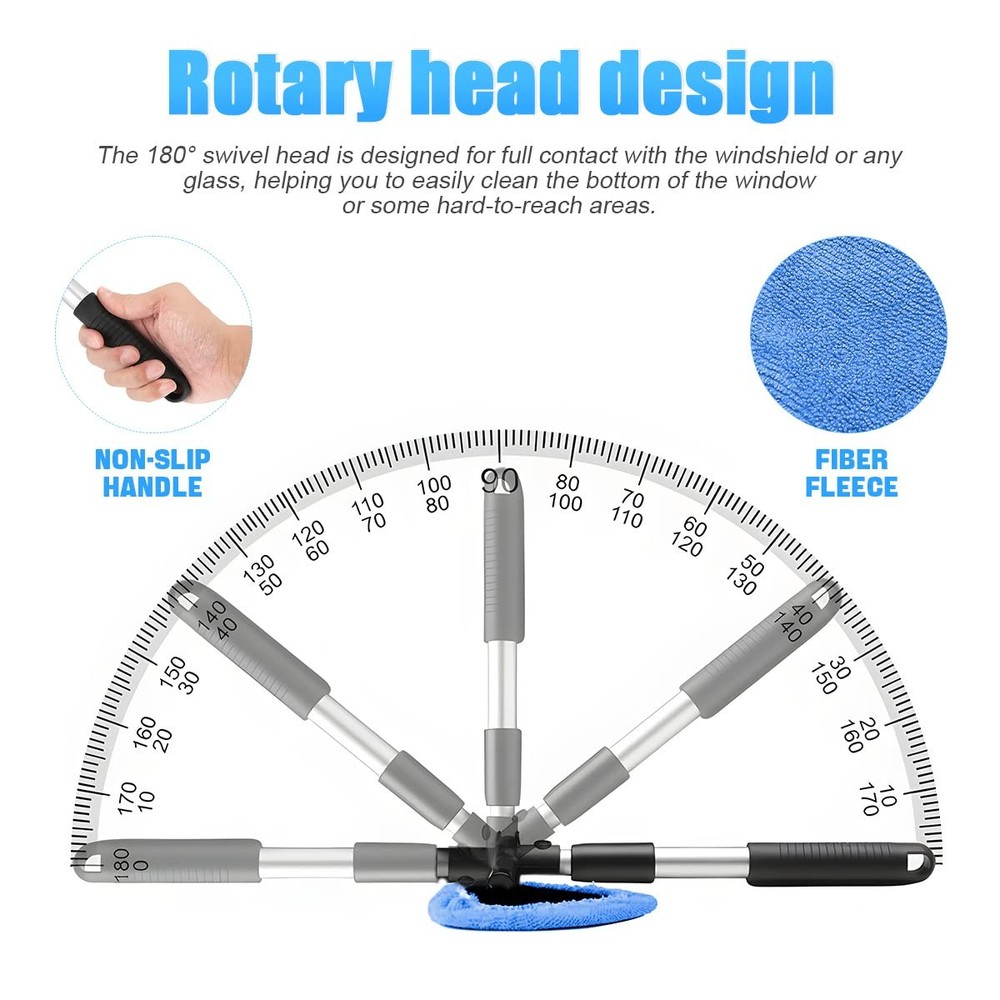 Windshield Cleaning Tool, Car Window Cleaner with Extendable Long Handle Blue