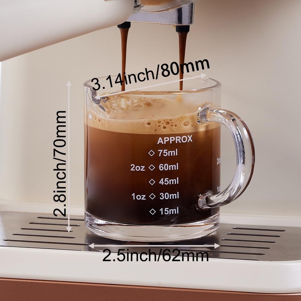 Ackers 2 Pack Measuring Cups, 75ML/2.5OZ Espresso Cups with small, Clear