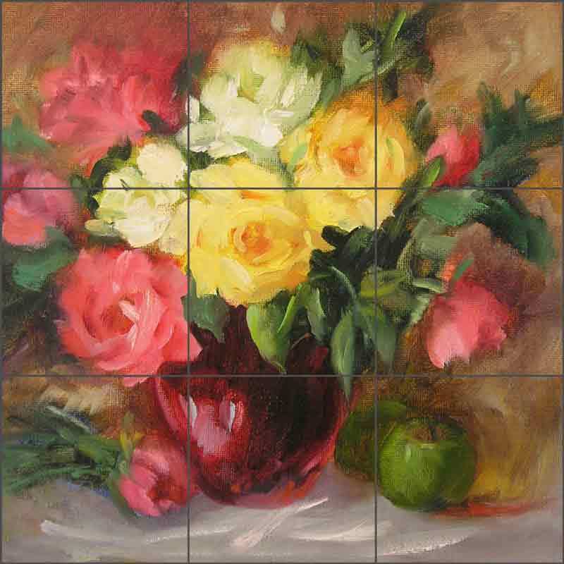 Ceramic Tile Mural Backsplash Kitchen Jaedicke Flowers Floral Art BJA034