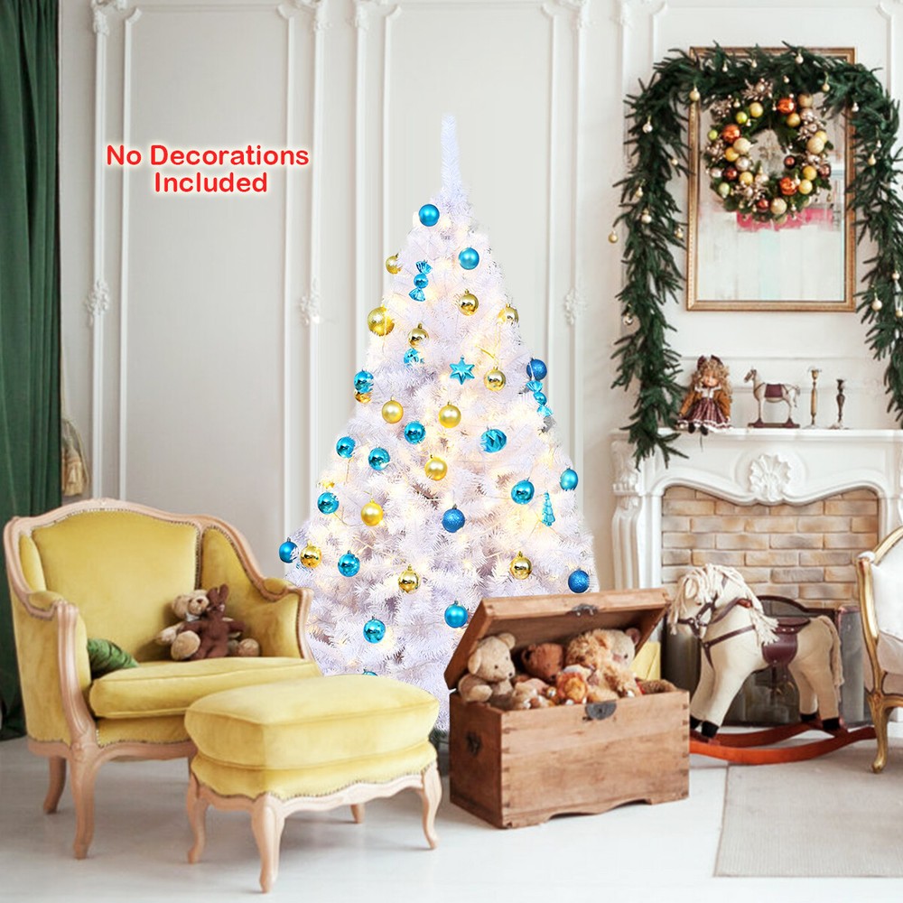 Topbuy 6ft White Christmas Pine Tree Hinged Artificial Decoration