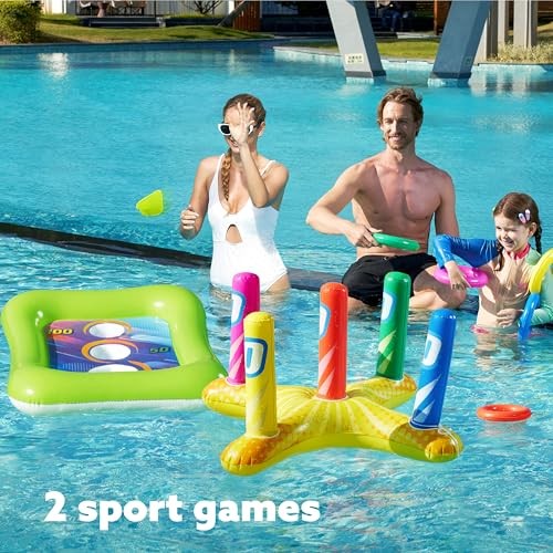 2 Sets Inflatable Pool Toss Game Combo Set Includes Ring Toss & Corn-Toss Game