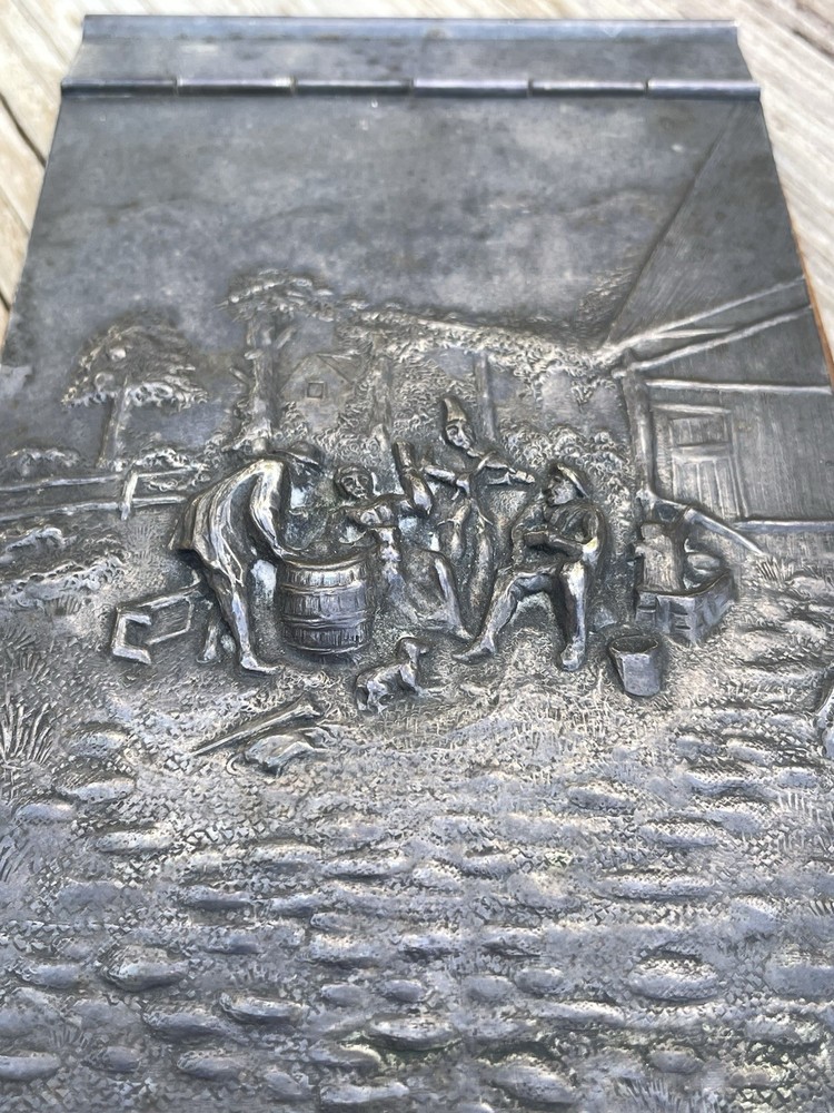 Danish Silverplate Repousse Notepad Holder no Pad Wood Base Felt Backing