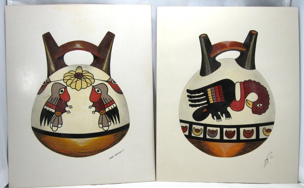 Two Signed Paintings, Nazca Polychrome Pottery, Ica, Peru