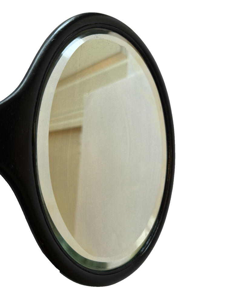 Vintage 50's Handheld Wood Beveled Mirror