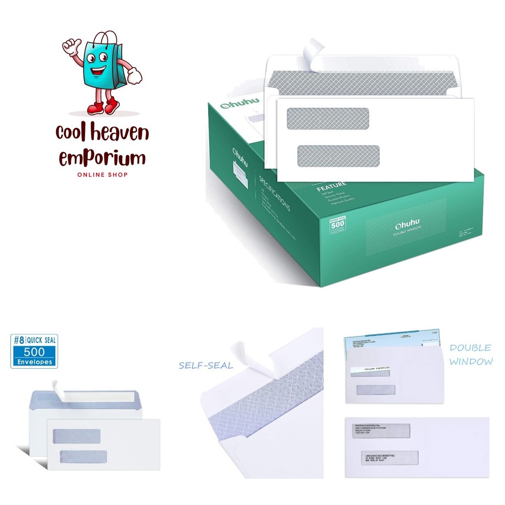 500 Pack Double Window Envelope SELF SEAL Adhesive Tinted Security Envelopes ...