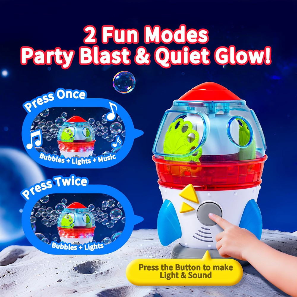 Rocket-Shaped Bubble Machine for Kids & Pets - Dual Powerful Bubble Outlets, Aut