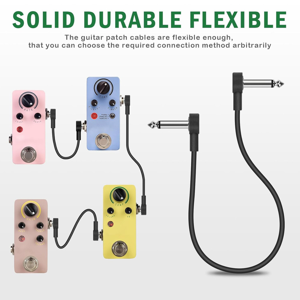18 Inch Guitar Patch Cables, 1/4" TS Right Angle Effect Pedal Flat Cables