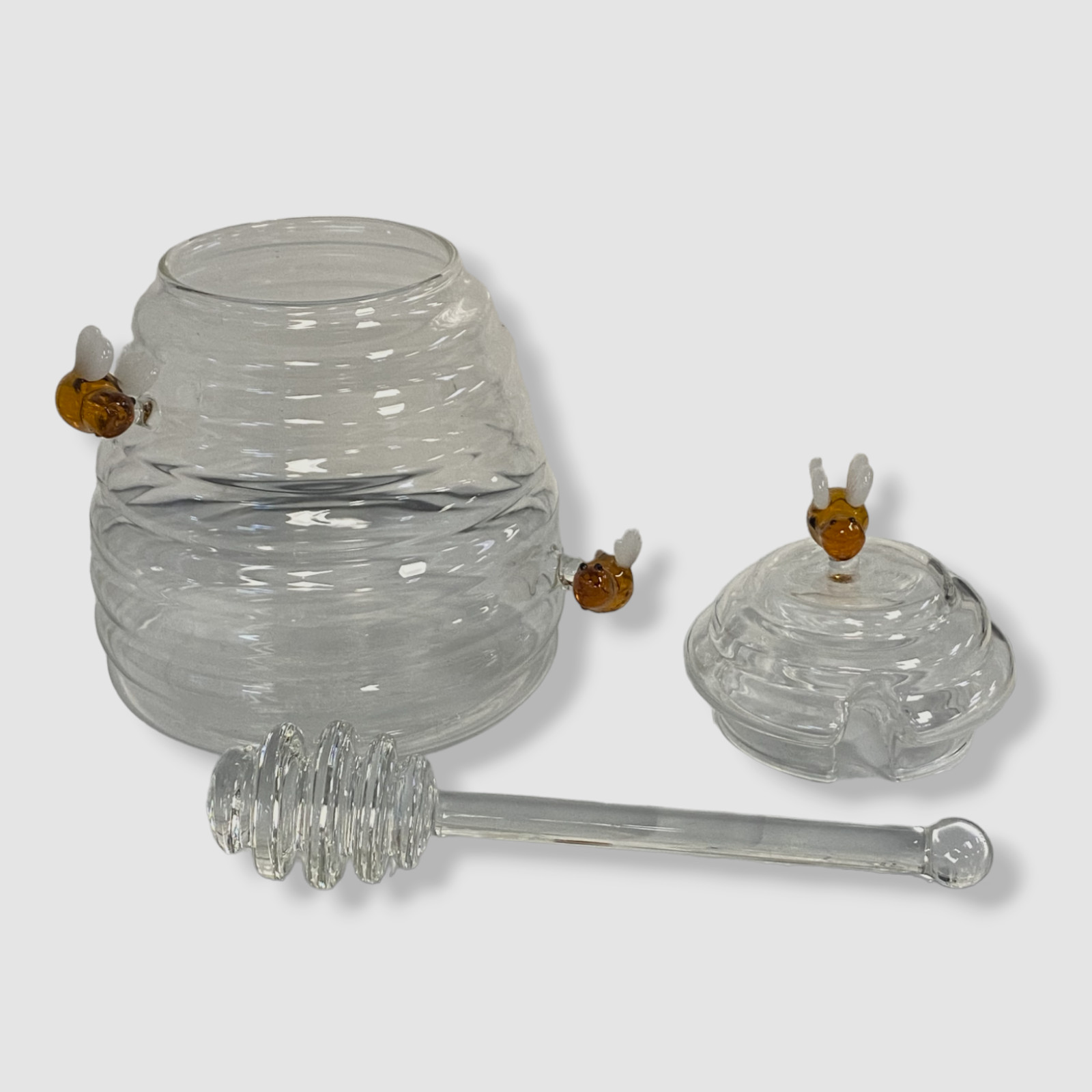 $42 Neiman Marcus Botanical Clear Glass Lid Bee Kitchen Handcrafted Honey Jar