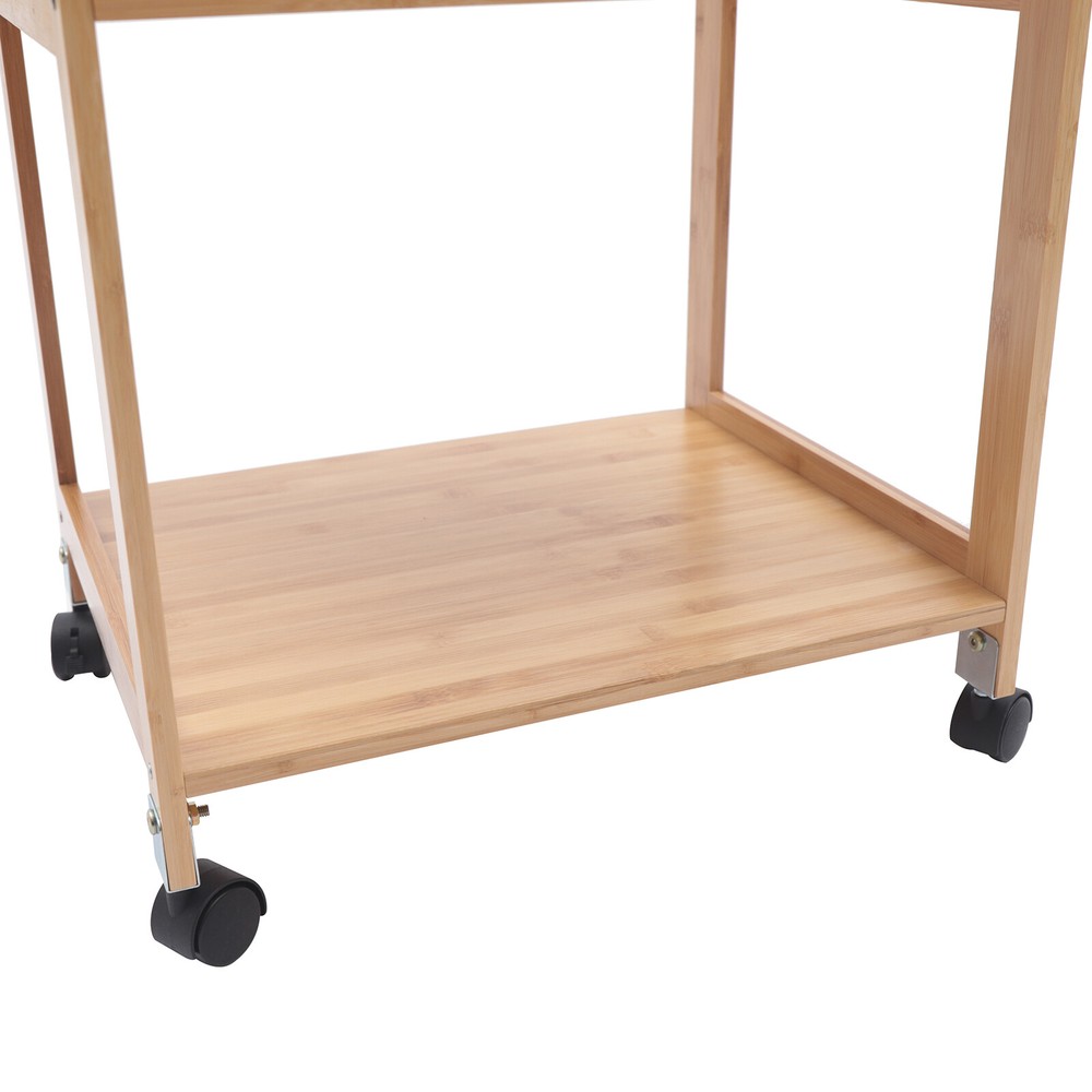Space-Saving Printer Storage Rack Bamboo Rolling Cart Portable Printer Stand