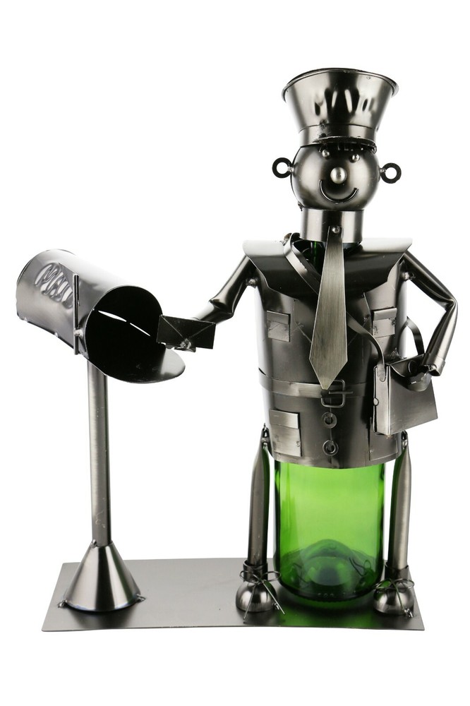 Mailman Delivering Mail Metal Wine Bottle Holder