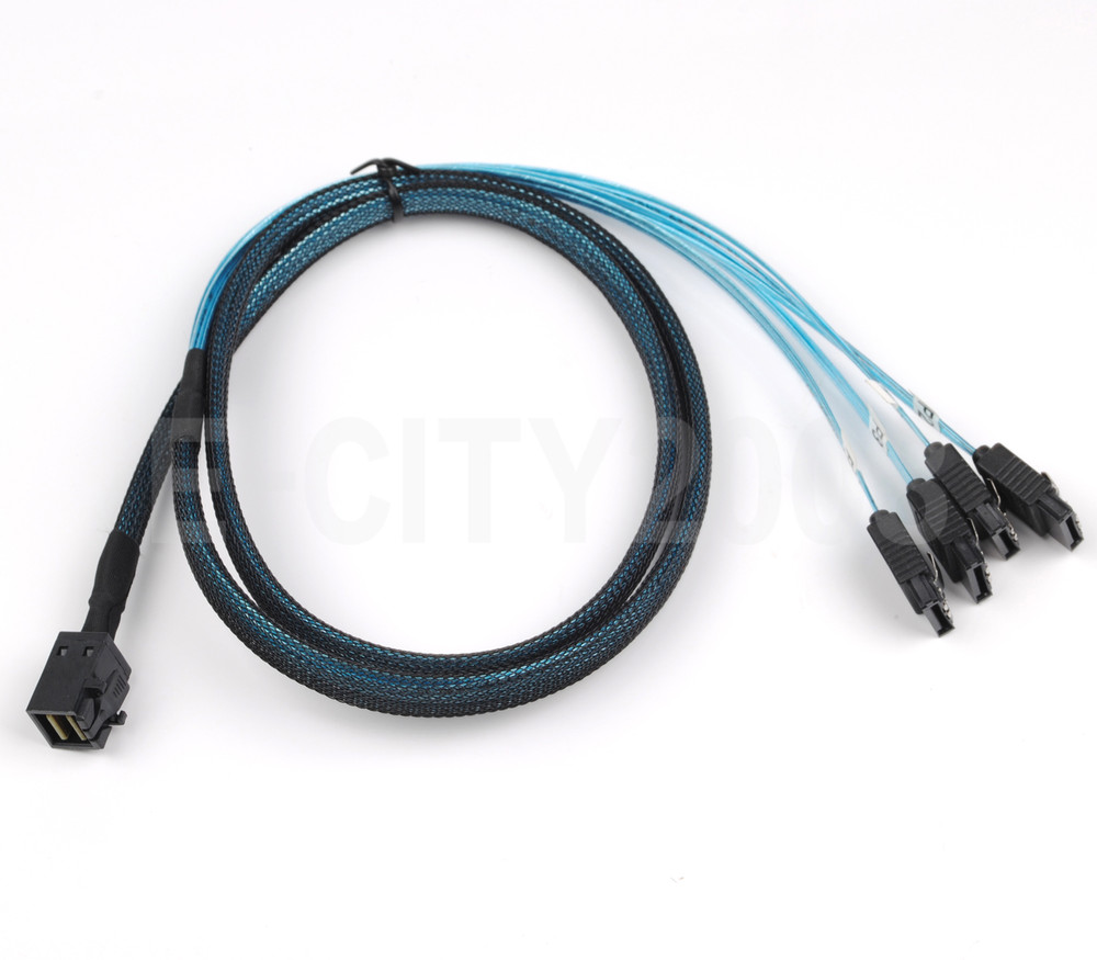 Mini SAS SFF-8643 to 4 SATA 7-pin Hard Disk 6Gbps data Server RAID 1M Blue Cable