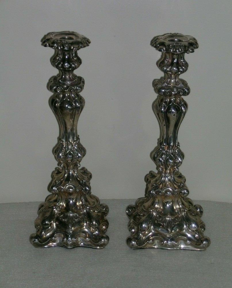 Antique 1857 Russian 84 Silver Candlesticks Candle Holders 14" Tall