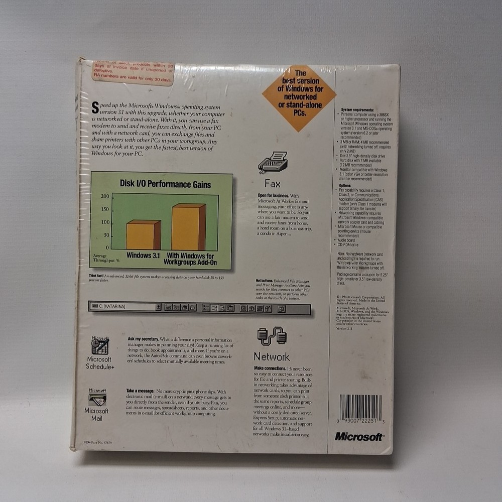 Microsoft Windows for Workgroups Add-on Upgrade for 3.1 Sealed