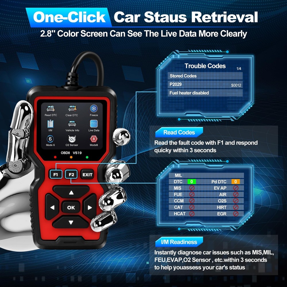 Pro OBD2 Scanner Tool, Check Engine Code Reader, Reset, Mode 6, Mode 8, 35K+