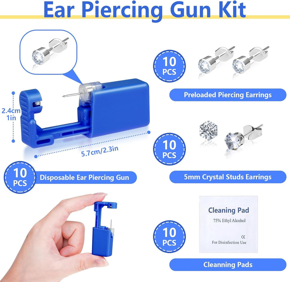 30Pcs Ear Piercing Kit, Self Ear Piercing Gun with Preloaded Piercing Studs, Dis