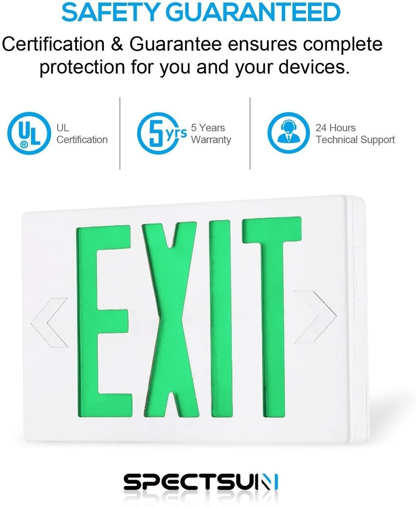 Spectsun 4 Packs Led Green Exit Sign with Emergency Lighted For Exit Lights