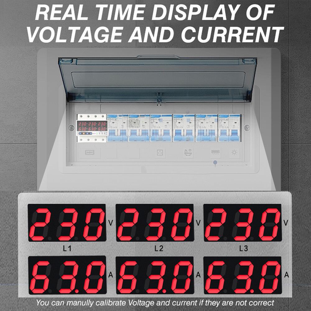 63A 3Phase Voltage&Current Protector w/ Automatic Off &Reset Function P8L2