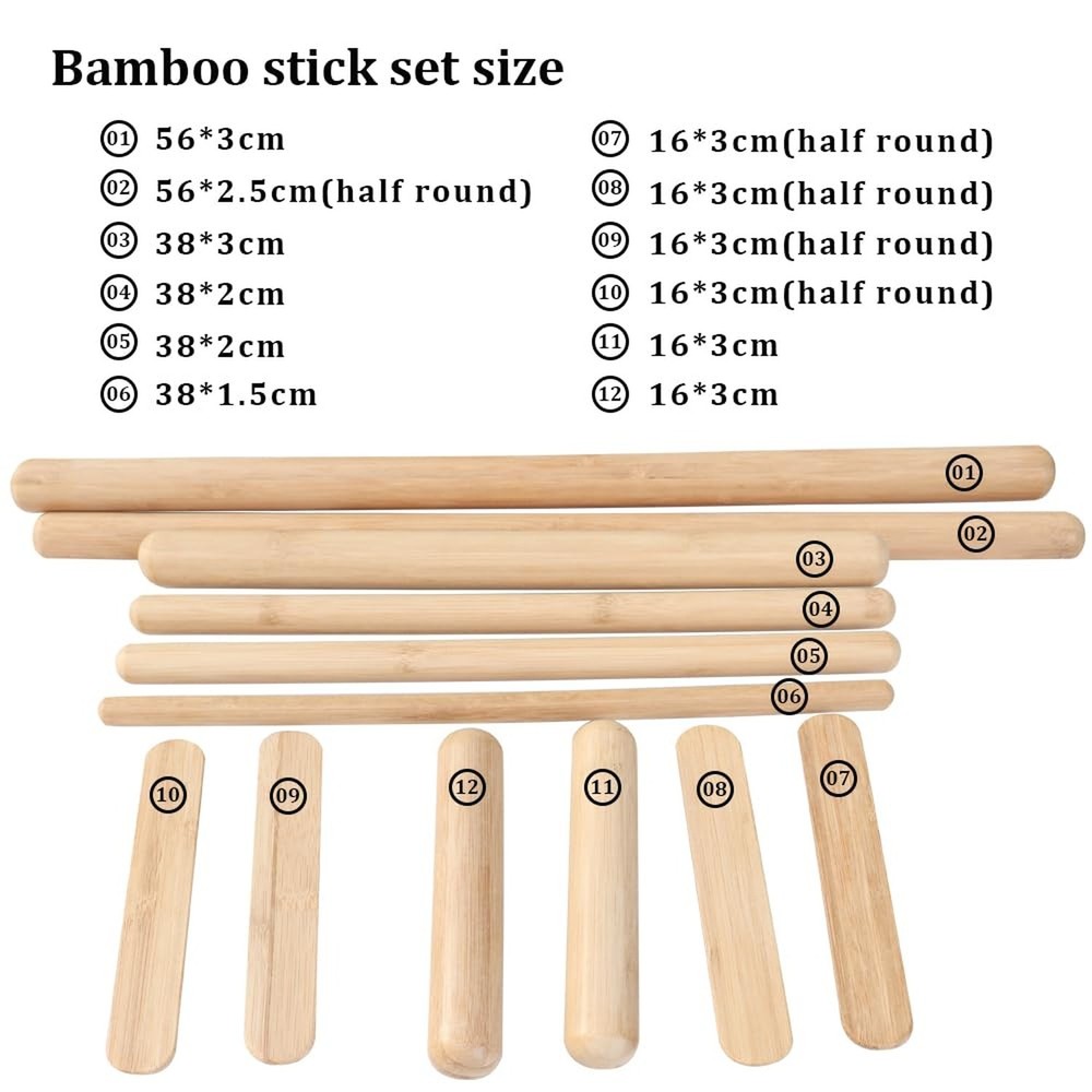 12 PCS Solid Bamboo Massage Stick Sets Warm Bamboo Therapy Massage Tools Guas...