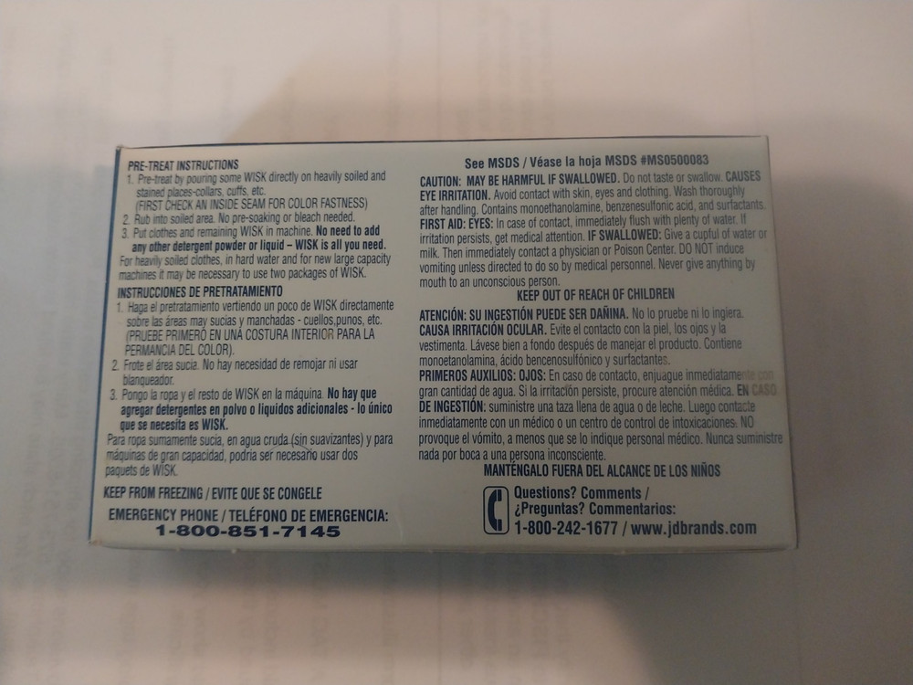 Wisk stain dissolving powder vintage sample box 2008 (1 load)