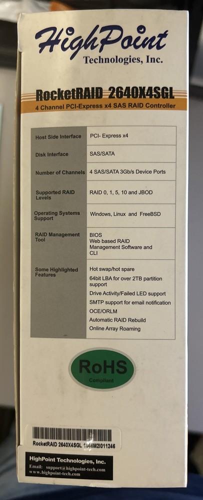 HighPoint RocketRAID 2640X4 SGL PCI-Express x4 SATA / SAS Controller Card