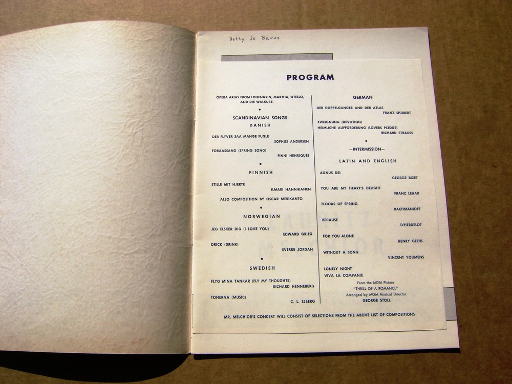 1948 Lauritz Melchior Danish-American Opera Singer Souvenir Program