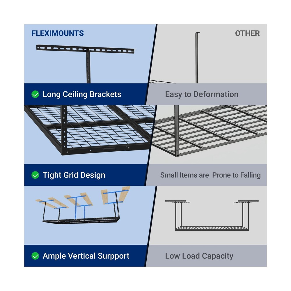 FLEXIMOUNTS 4x8 Overhead Garage Storage Rack, Adjustable Organization System,...