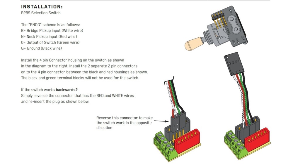 CURRENT EMG 17 IN Toggle Switch 4 Pin Connect Cable Solderless Active/ Passive