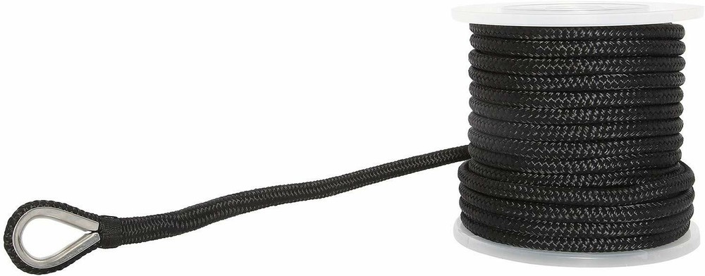NovelBee 1/2"X 150' Double Braid Nylon Anchor Line with Stainless Thimble