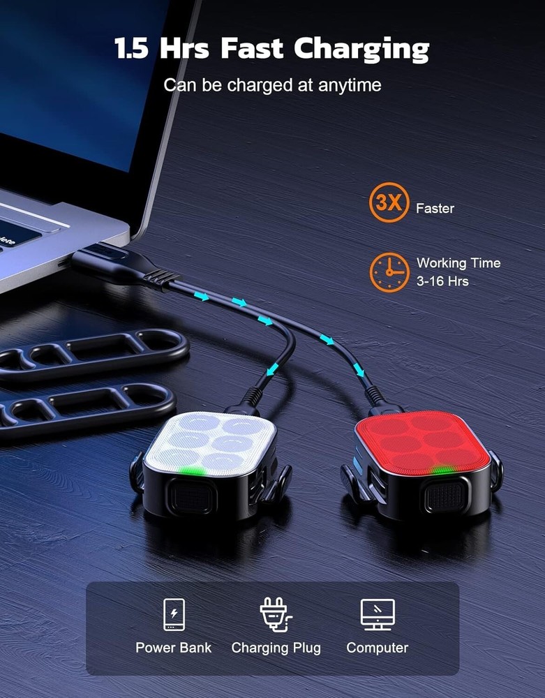 Compact Bicycle Night Light Set - Easy Install Waterproof Fast USB Recharge