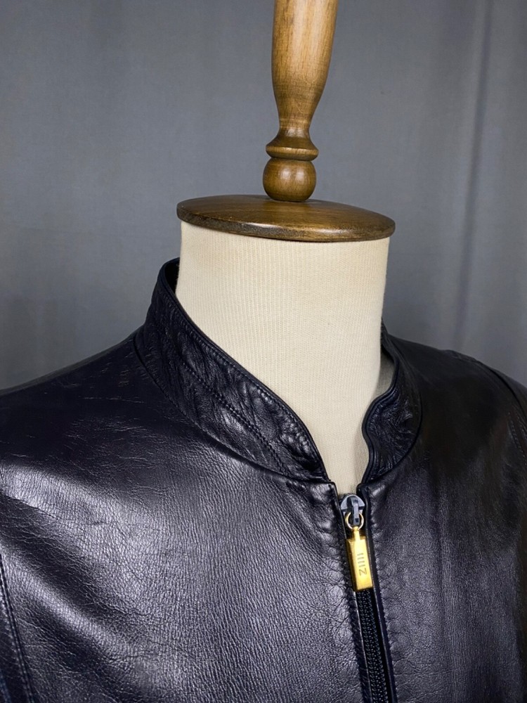 Zilli Men's Blue Leather Silk Paisley Lining Bomber Jacket Size 54