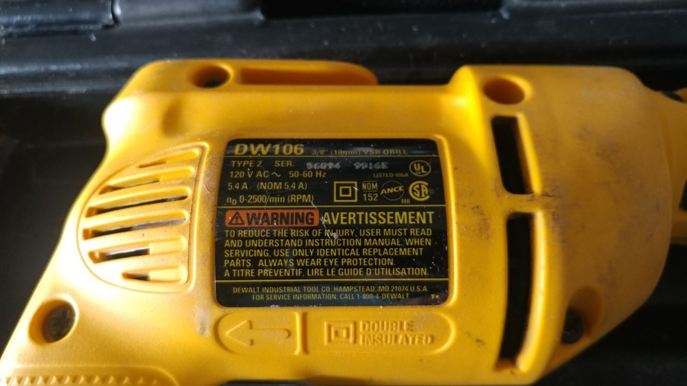 DeWalt DW106 Corded 3/8" Variable Speed Heavy Duty Drill