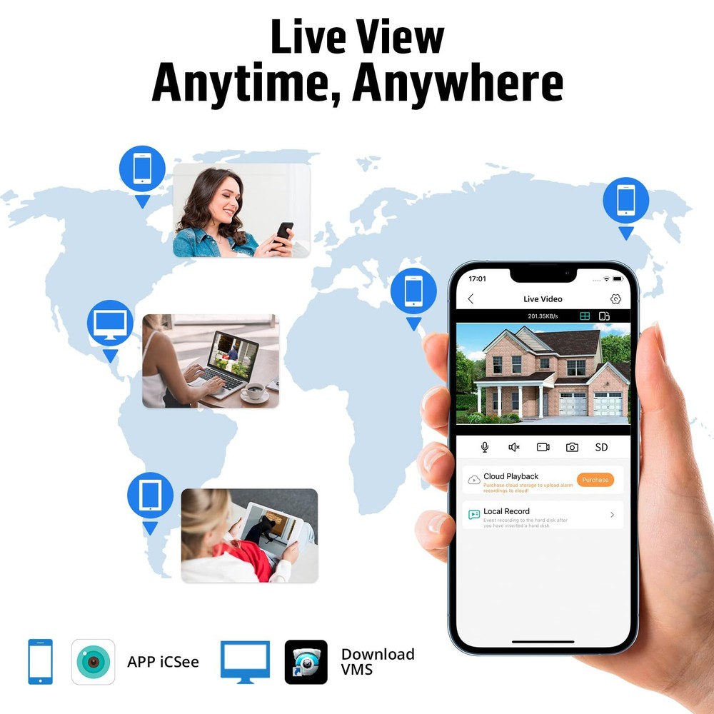 8CH H.265+ Surveillance DVR Kits Security Camera System Mobile APP & PC Remote