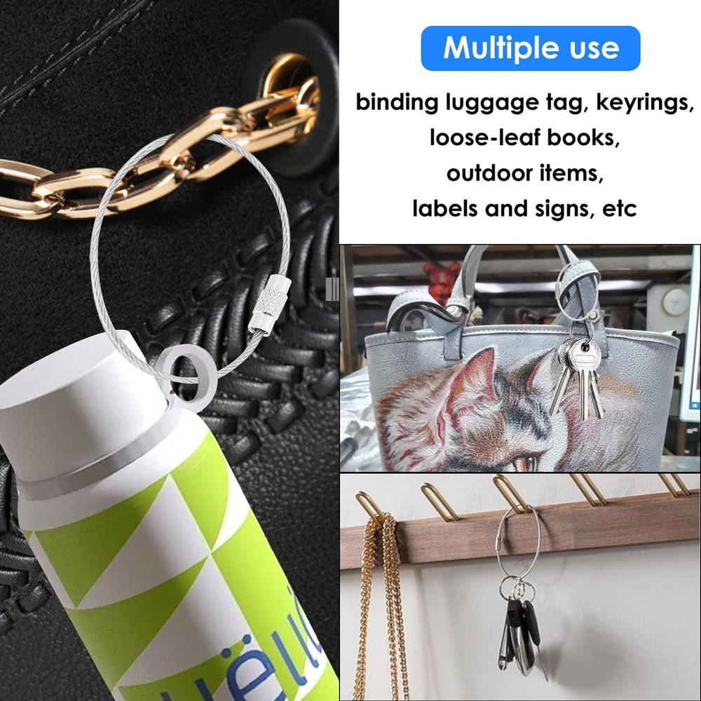DFTOA-30 Pack 6 inch Extendable Wire Keychain Cable/Luggage Large, Silvery