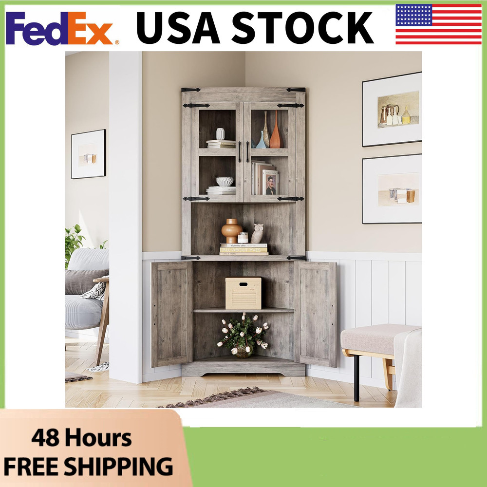 ⭐Corner Storage Cabinet, Bathroom Floor Storage Cabinet with Doors,Kitchen,Grey