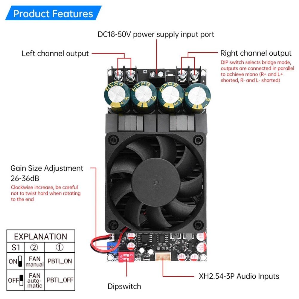 ZK-3002 Digital Amplifier Board 160W@50V 8Ω (BTL Mode) Maximum Power Output