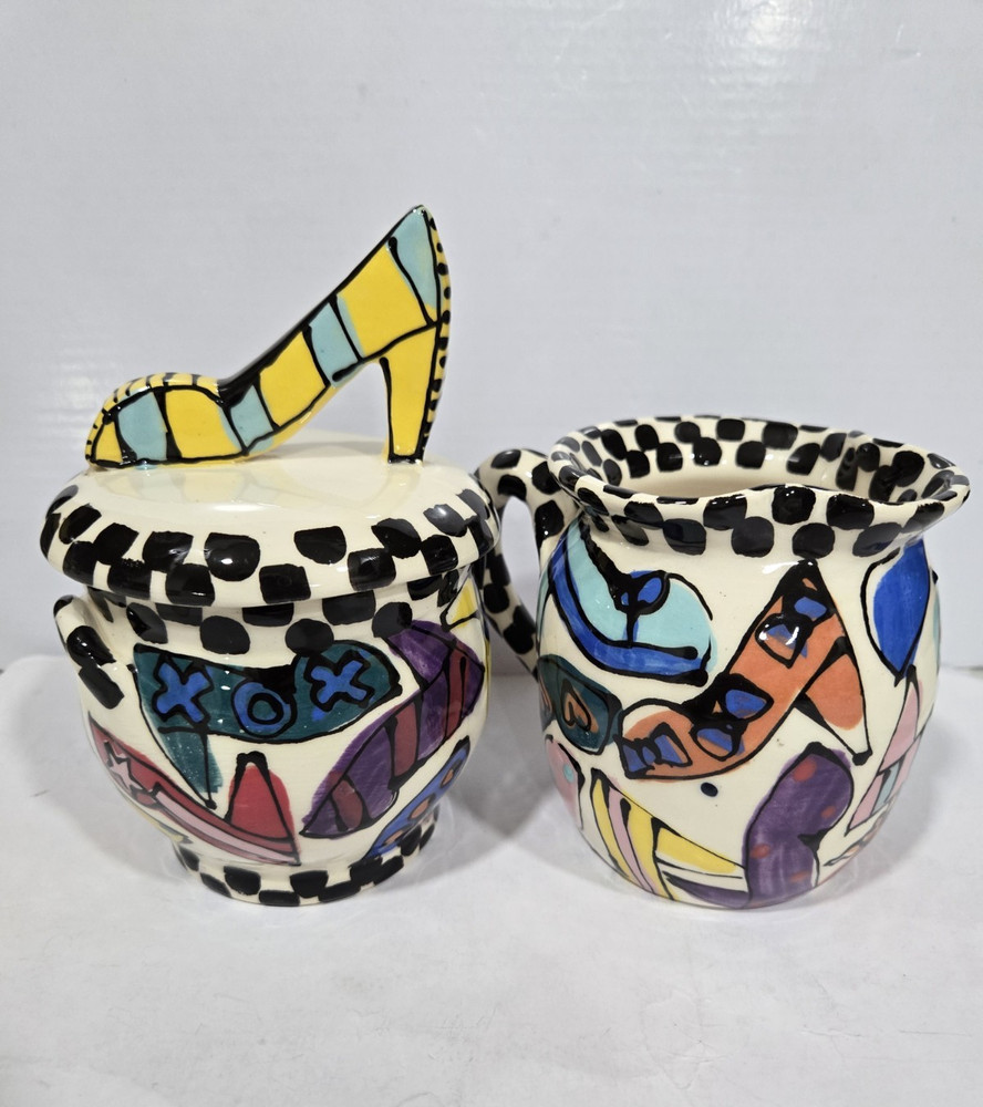 ROBIN STERLING CERAMIC HIGH HEEL SUGAR & CREAMER SET FOR STUART WEITZMAN