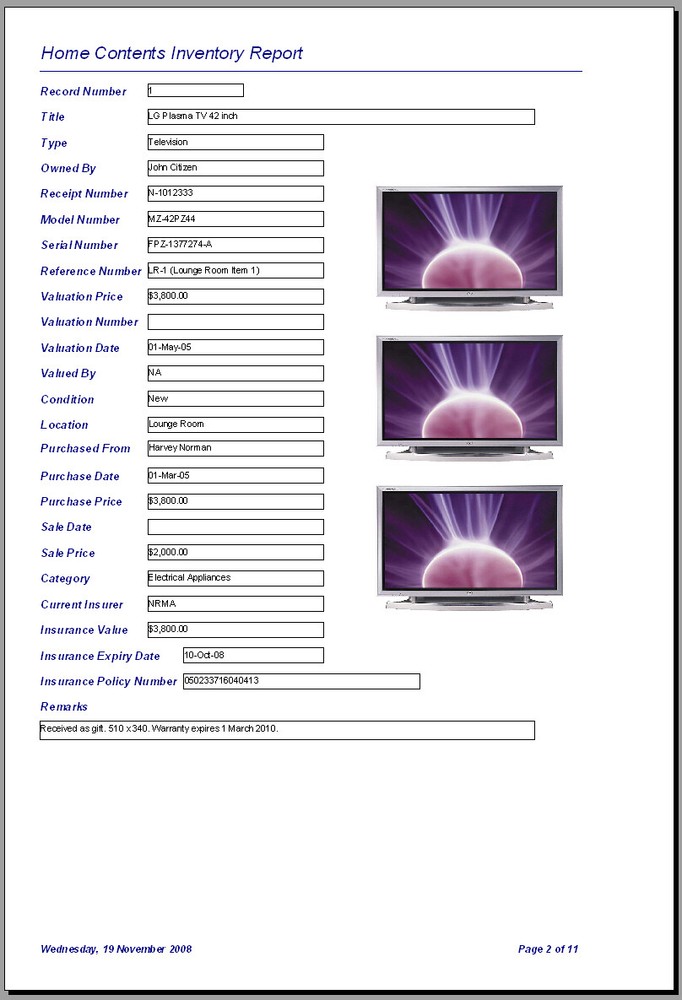 Home Contents Inventory Database Software CD for Windows