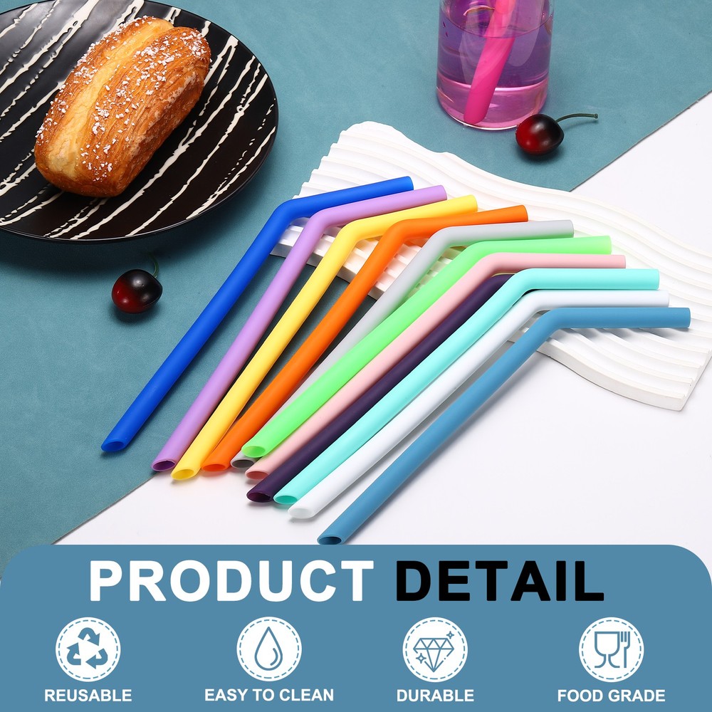 Silicone Straw, White/Black/Gray, Set of 6