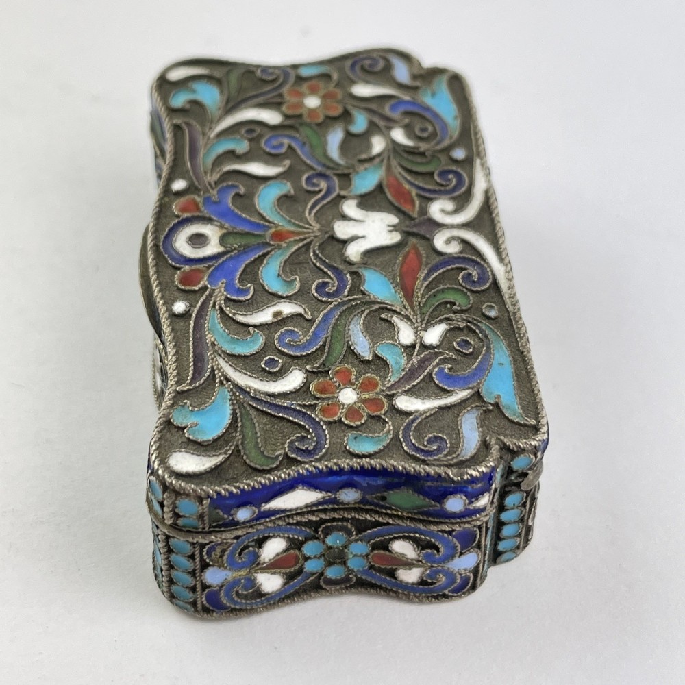 Antique Russian Solid Silver & Blue White & Red Enamel Trinket Box НЗ 6.6cm