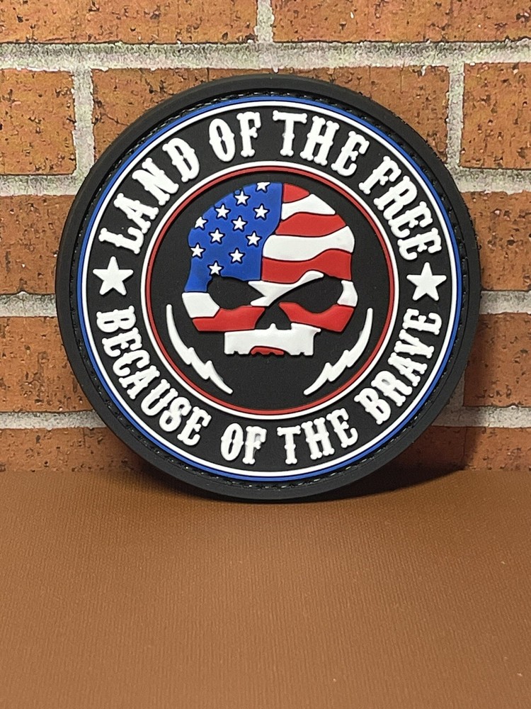 PVC Tactical Morale Patch - Punisher Skull Flag Patch - Hook Back Gun USA Patch