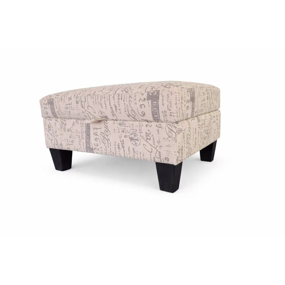 Linen Upholstered Ottoman w/ Hidden Storage Lift-Top, Beige Rectangular