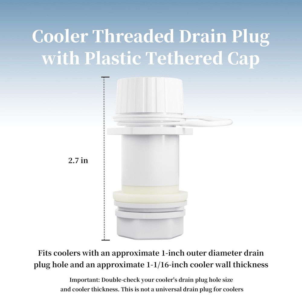 Threaded Drain Plug with Plastic Tethered Cap for Cooler,Compatible with Igloo