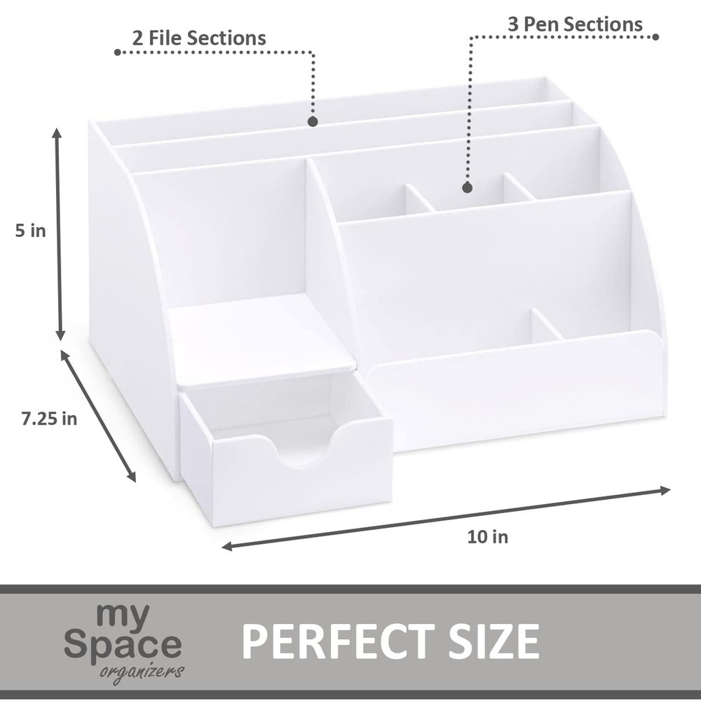 White Desktop Organizer - 9 Compartment Office Desk Accessories Organizer - P...