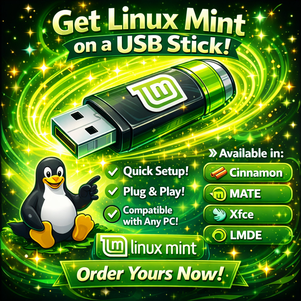 Linux Mint 22.3 USB Drive Cinnamon MATE XFCE Flash Drive Bootable Installer Easy