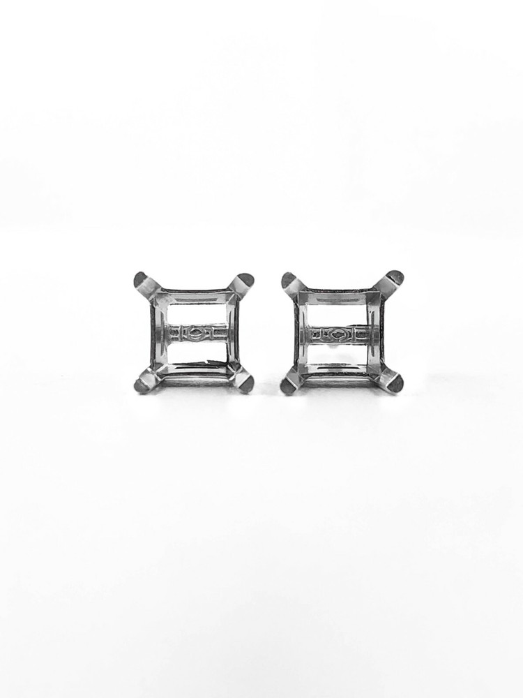 14K White Gold Stud Earring Finding Mounting Setting Princess Basket Screw Back