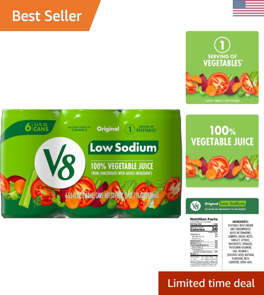 Low Sodium  100% Vegetable Juice, 5.5 fl oz Can 6 Pack