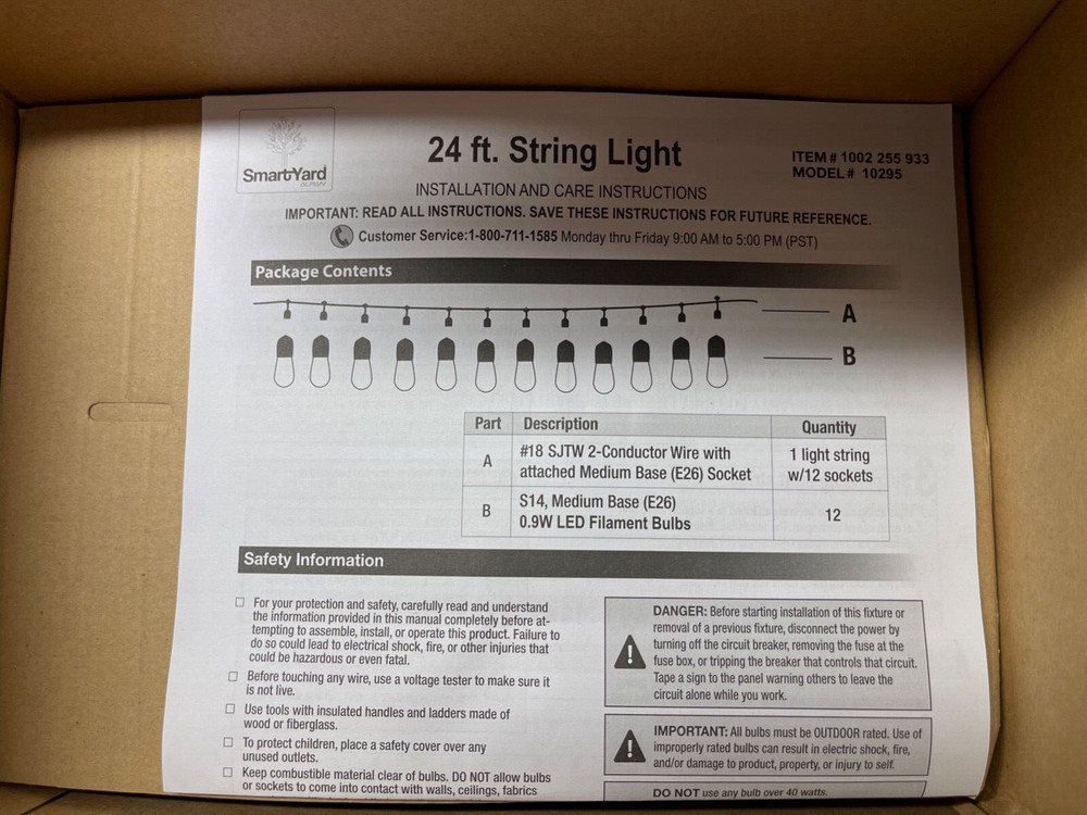 SMARTYARD Comercial Grade 24ft String Light