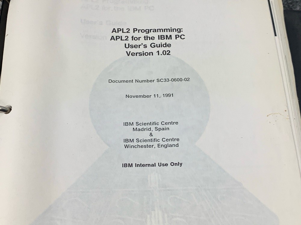 Vintage IBM APL2 Programming: APL2 for IBM PC User's Guide Version 1.02