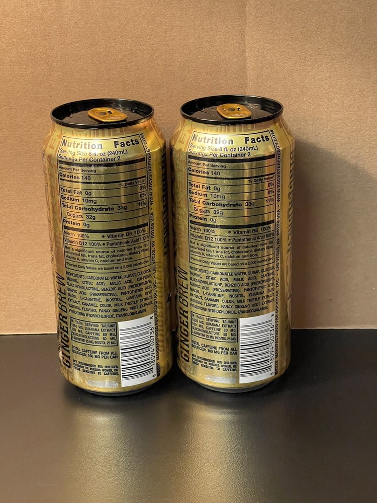 Two (2) Rockstar Energy Ginger Brew Full 16oz Cans